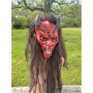 Adult Size Halloween Mask Devil Lucifer Satan Long Hair And Beard